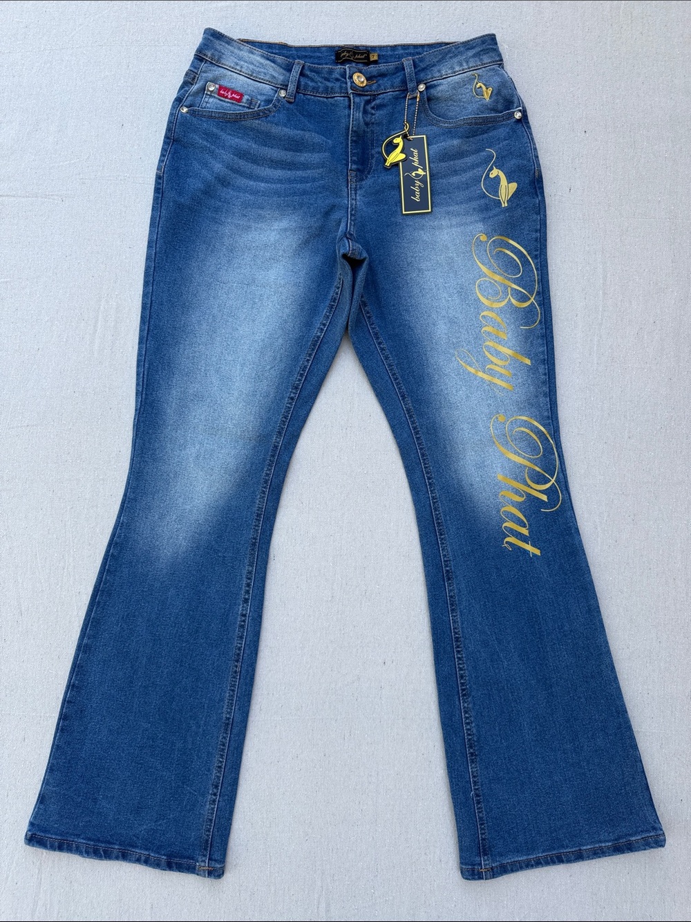 Vintage Y2K Baby Phat Blue Flare Jeans with Gold Script